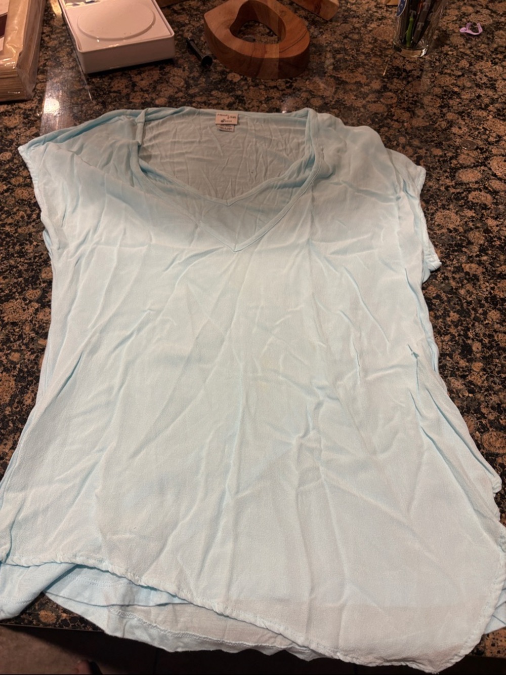 XCVI Light Blue V-Neck Relaxed Short Sleeve Top